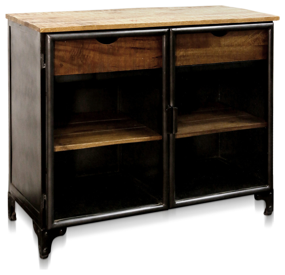 Jasper Two Drawer Accent Cabinet With Natural Wood Top and Drawers Espresso   Industrial   Accent Chests And Cabinets   by StyleCraft  Houzz