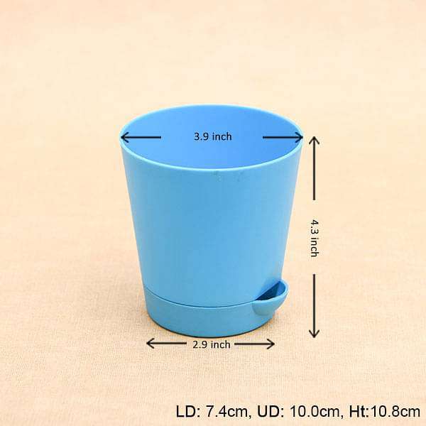 3.9 inch (10 cm) Krish No. 10 Self Watering Round Plastic Planter (Turquoise) (set of 6)