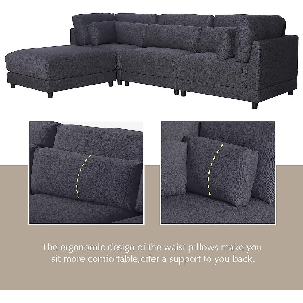 Modern 2 Piece Sectional Sofa with Removable Ottomans and Comfortable Waist Pillows