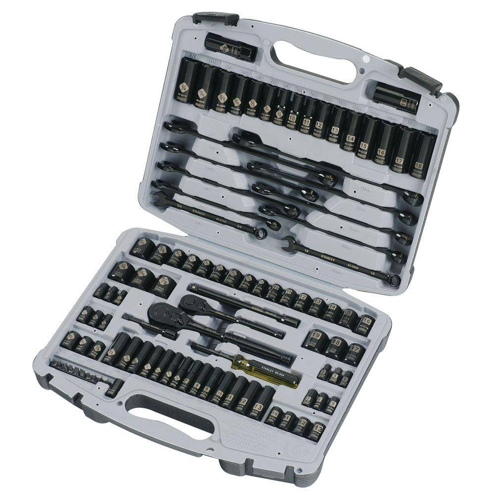 Stanley 92-839 1/4 in. and 3/8 in. Drive Black Chrome Laser Etched SAE and Metric Mechanics Tool Set (99-Piece)