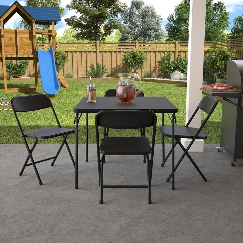 COSCO 37458BLK1E Indoor Outdoor Solid Resin Folding Table and Chair Dining Set， Perfect for Everyday Use， Hosting， Game Night， or Holiday Celebrations， 5-Piece， Black