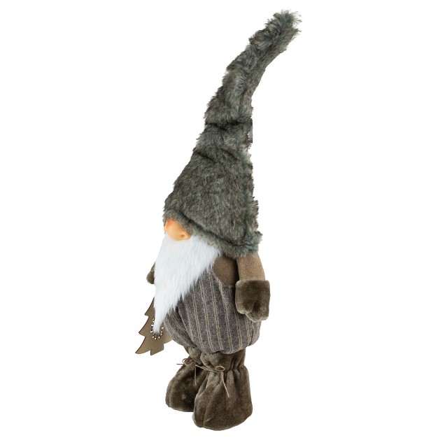 Brown And White Woodland Gnome With Striped Pants Christmas Figurine