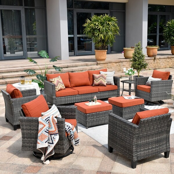 OVIOS 8piece Patio Conversation Wicker Furniture Set Swivel Chair Set