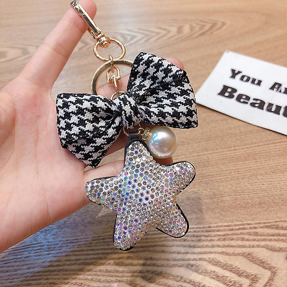 Bling Crystal Keychain Key Chain With Five-pointed Star Sparkling Rhinestone Bowknot Keyring Charm Purse Pendant Handbag Ornament Gift For Women Girls