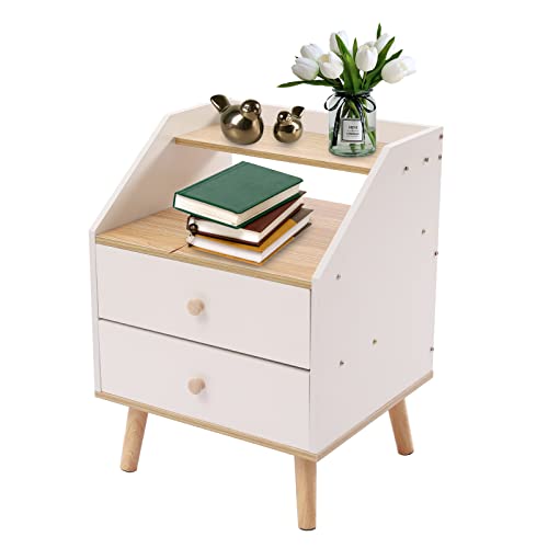 OUKANING Modern Nightstand Bedside End Table Bedroom Storage Furniture Sofa Side Table Storage Cabinet w/2 Drawer