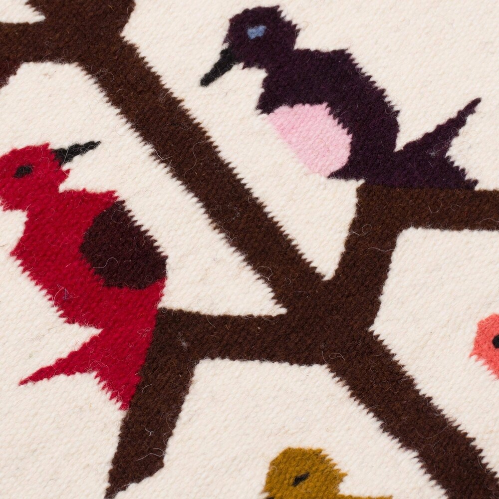 Handwoven Andean Birds on Cream Wool Wall Art Tapestry