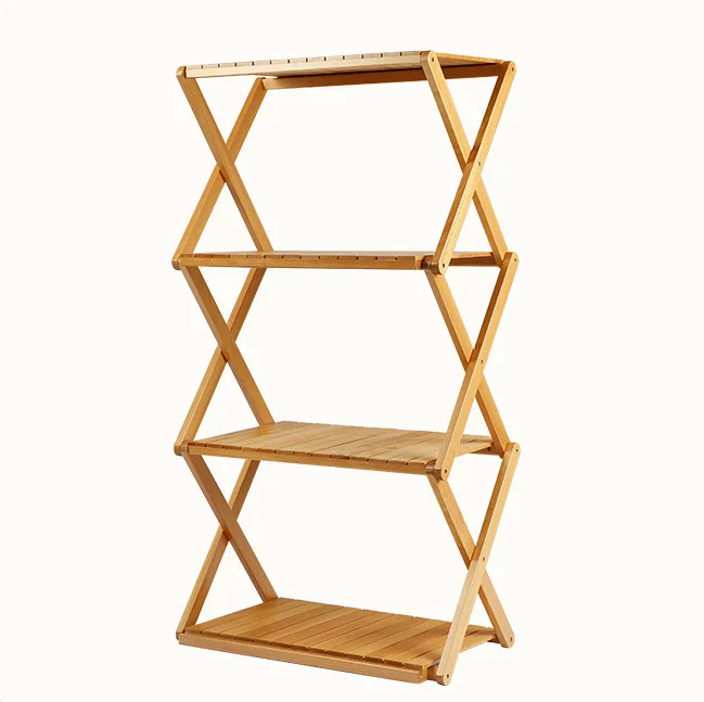 Multi functional folding shelf solid wood rack beech wood camping outdoor furniture