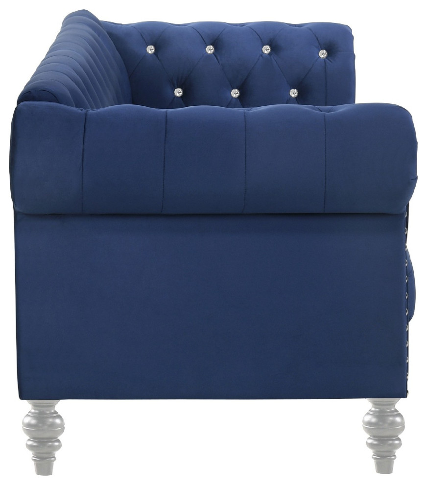 Benzara BM271909 Ben 83 quotVelvet Sofa With Crystal Tufted Back  Royal Blue   Eclectic   Sofas   by Uber Bazaar  Houzz