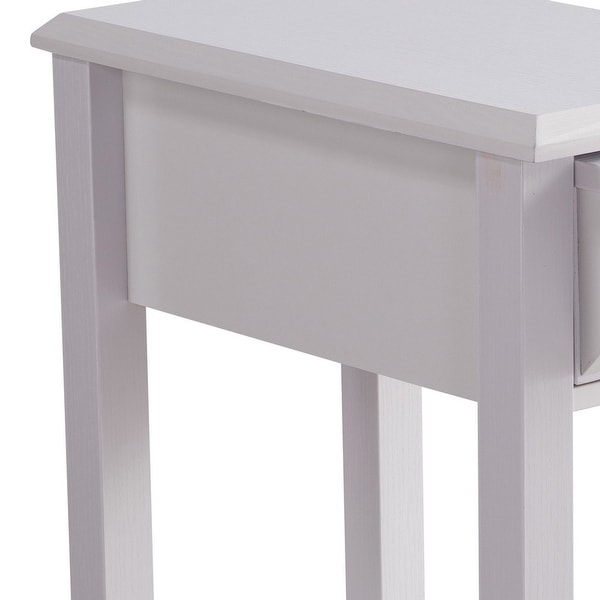 24 Inch Modern Chairside Table with Extendable Drawer and Cupholders， White