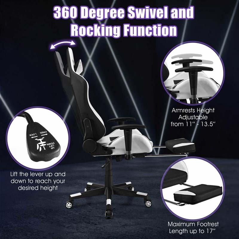 High Back E-Sport Massage Gaming Chair with Footrest & Headrest, Ergonomic PU Leather Gaming Seat, Video Game Chair Computer Chair