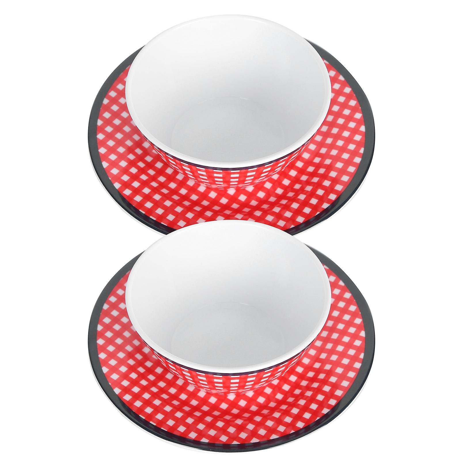 Ab06010+bt009 4pcs Tableware Set Imitation Porcelain Plate Bowl Red Grid Salad Bowl Kit