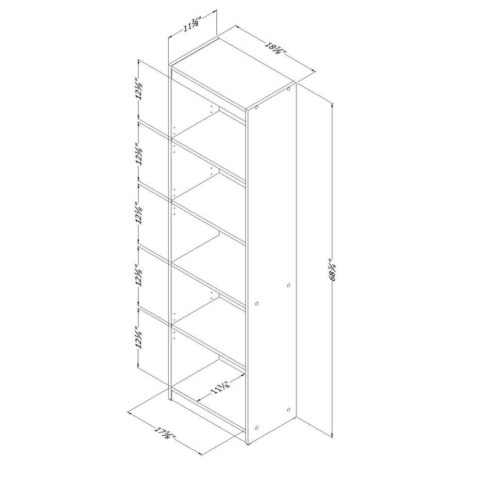 South Shore 68.25 in. White Wood 5-shelf Standard Bookcase with Adjustable Shelves 7250758