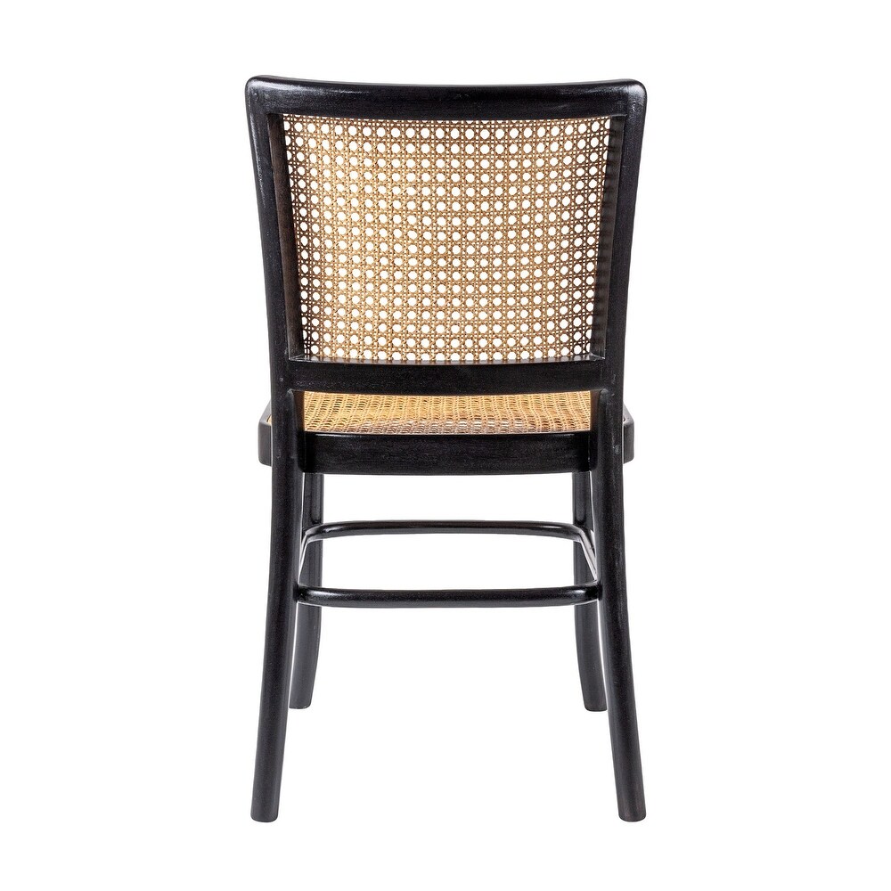 East at Main Black and Natural Rattan Wood Side Chairs (Set of 2)