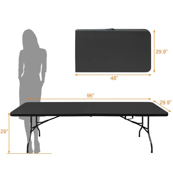 High Load Bearing Foldable Table Black，8ft Folding Table， Portable Plastic Table