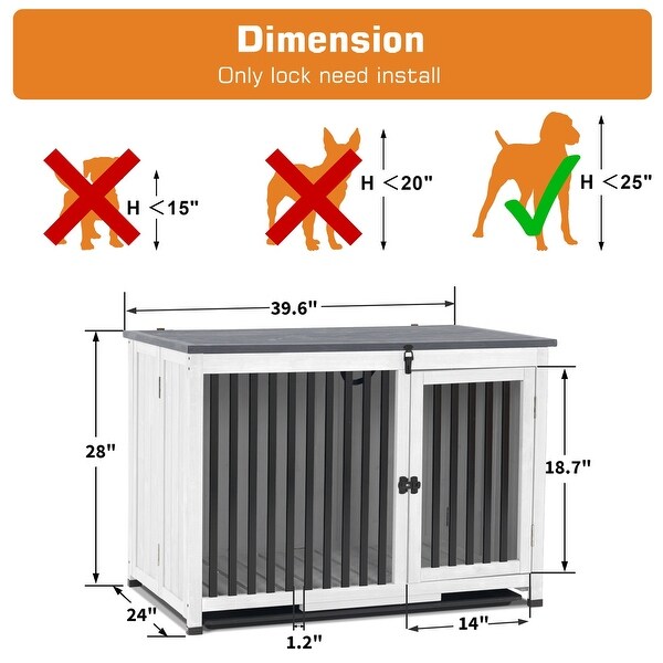 Mcombo Wooden Dog Crate Furniture End Table with Door， No Assembly Portable Foldable Dog Kennel Indoor with Removable Tray