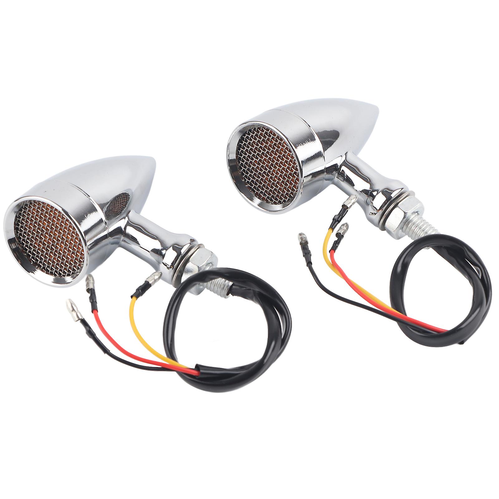 2pcs Motorcycle Led Turn Signal Lamp 12v 10mm Amber Light Chrome Plated Shell Universal