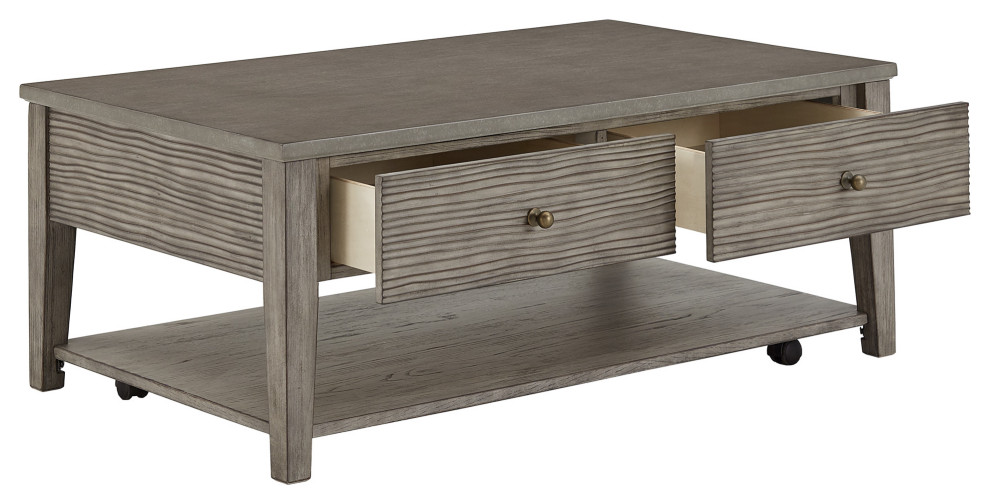 Lunenburg Antique Grey Finish Grey Fiber Cement Coffee Table with Self   Modern   Coffee Tables   by Inspire Q  Houzz