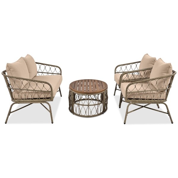 4pcs Patio Sofa Conversation Set Outdoor 4person Wicker Accent Chair