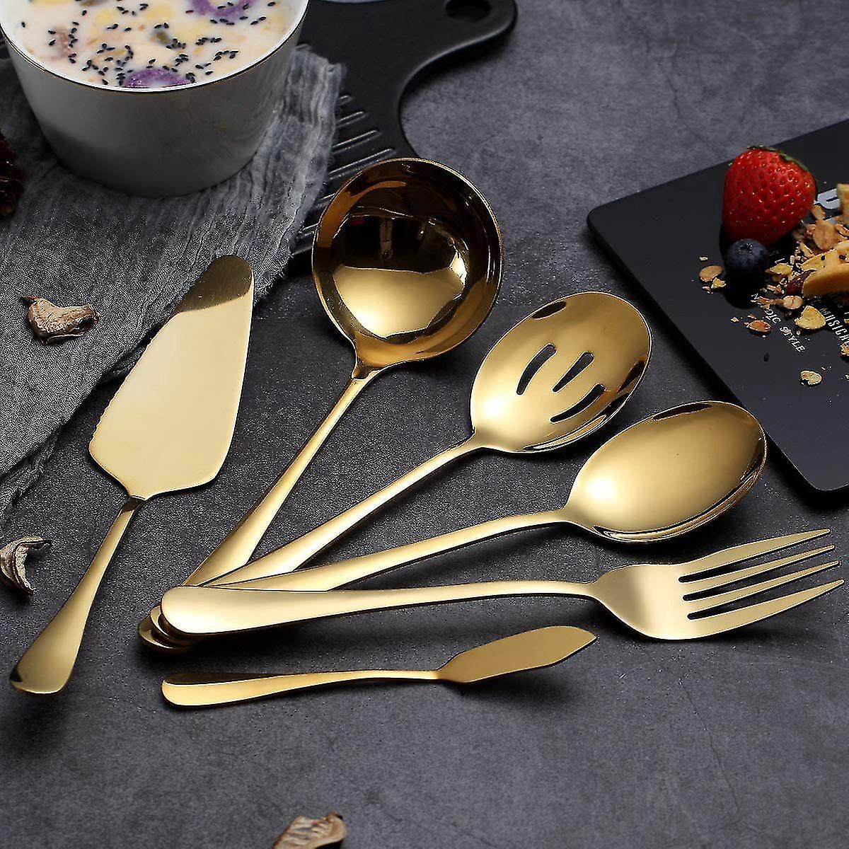 6-piece Serving Flatware Silverware Set， Serving Utensil Set，include Cake Server， Slotted Serving S