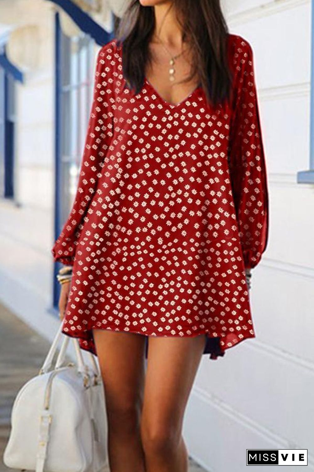 V-neck Open Shoulder Floral Mini Dress (6 Colors) P16273