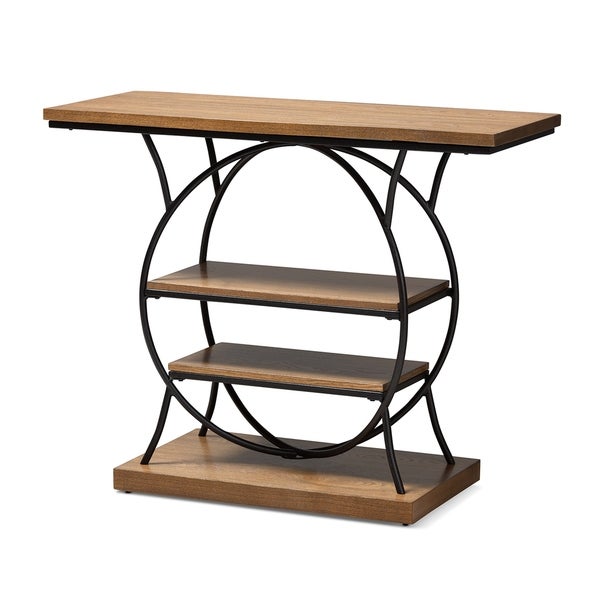 Industrial Walnut Brown Circular Console Table