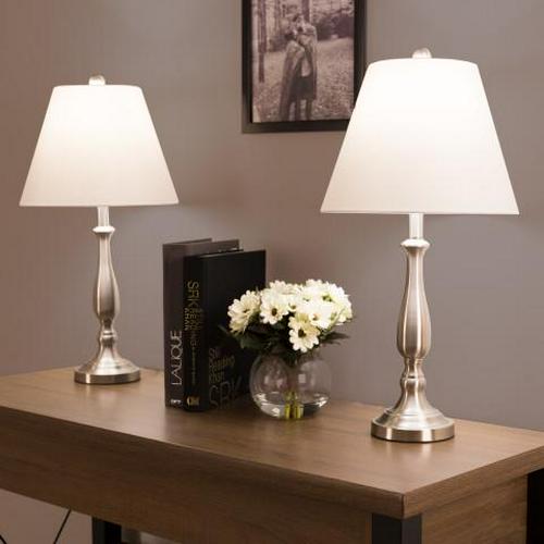 Brushed Steel Table Lamps  Set of 2 Traditional Accent Lights with LED Bulbs  Home DA(C)cor for Bedroom， Living Room， Office， or Entry by Lavish Home