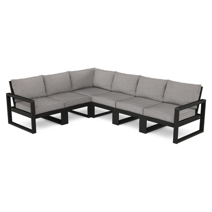 POLYWOOD EDGE 6-Piece Modular Deep Seating Set in Black / Grey Mist