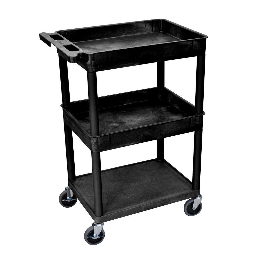 Luxor STC 24 in. W x 18 in. D 3 Tub Top and Flat MiddleBottom Shelf Utility Cart STC122-B