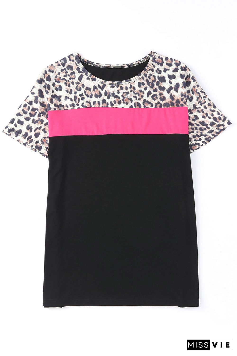 Black Leopard Colorblock Splicing T-shirt