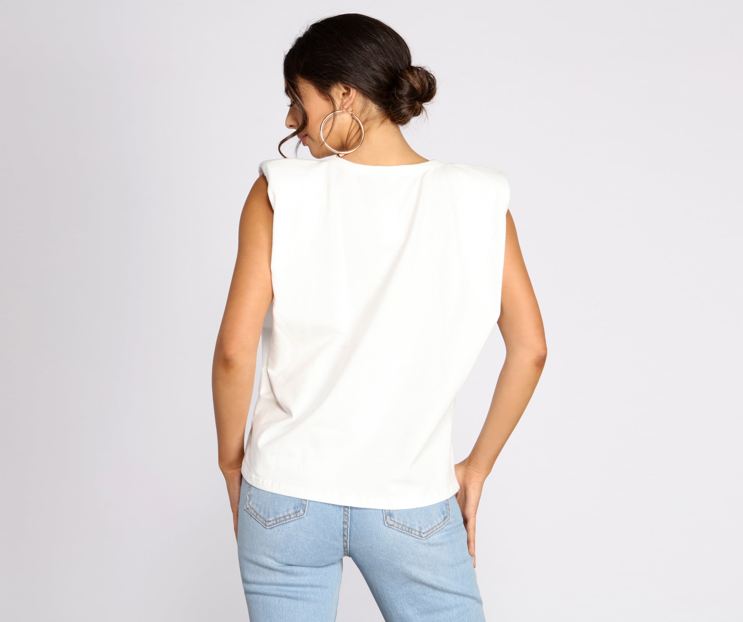 Sleeveless Padded Shoulder Tee