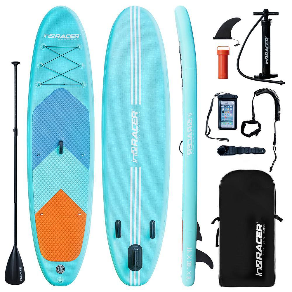 inQracer 11 ft. x 33 in. x 6 in. Green Premium SUP W Accessories Inflatable Stand Up Paddle Board IQR-SUP-G-N