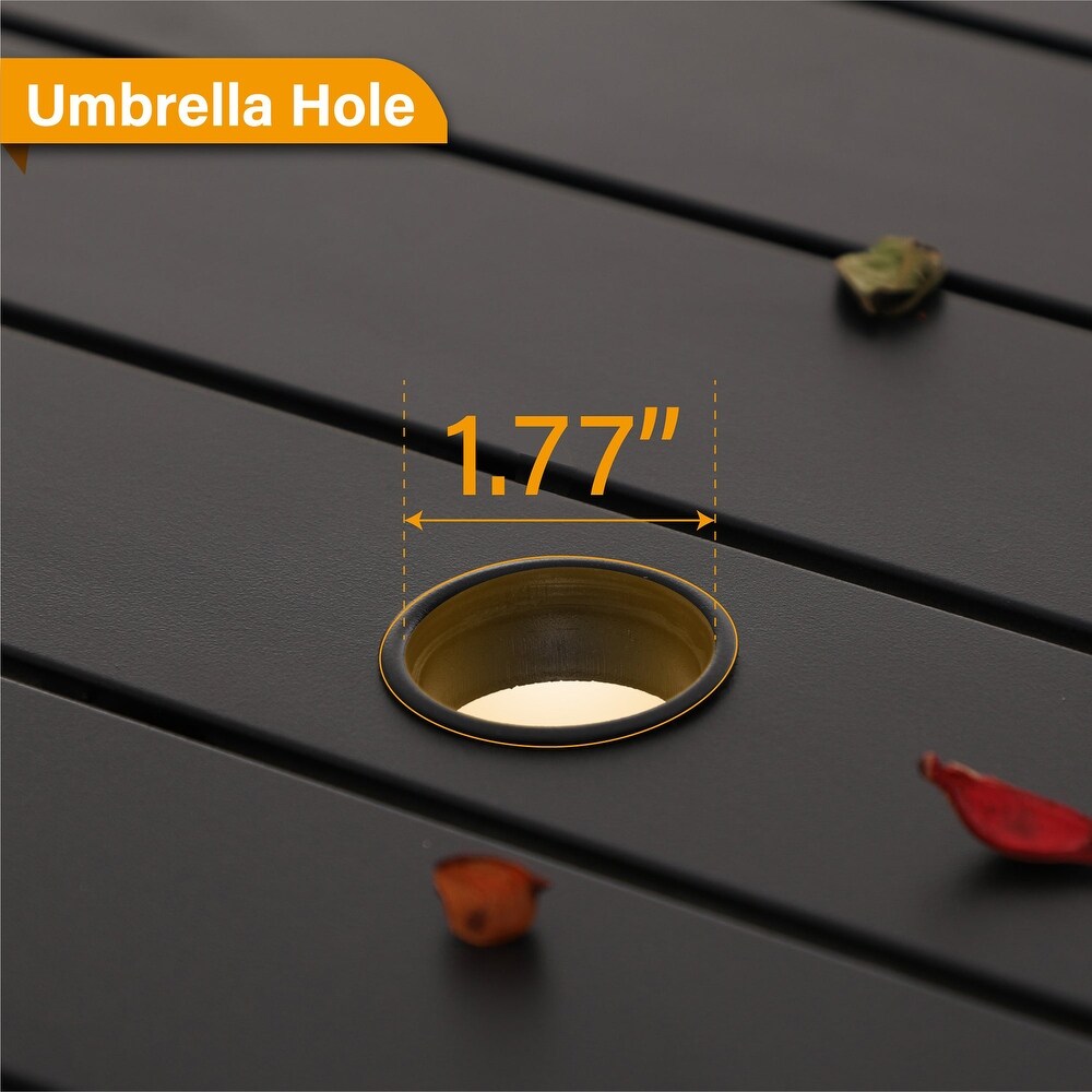 Rectangle Metal Patio Outdoor Dining Table with Umbrella Hole