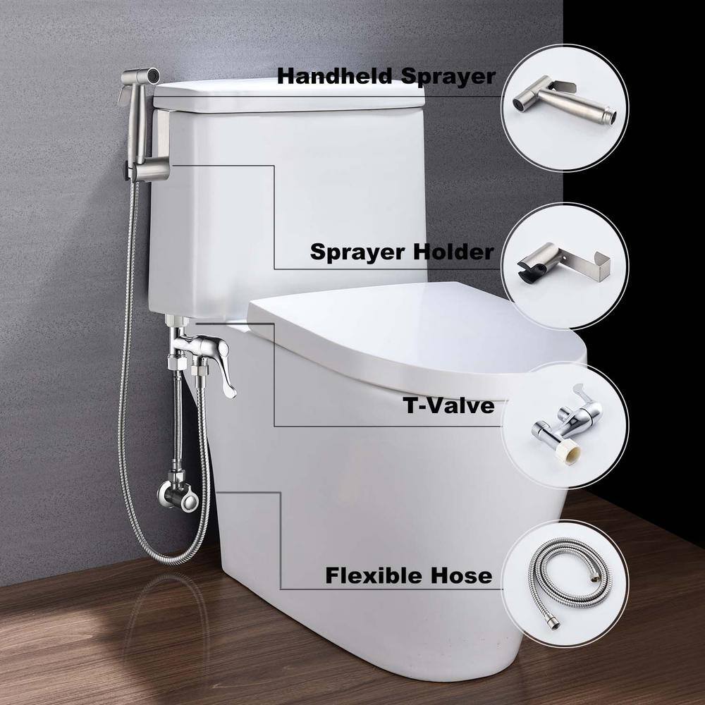 GIVING TREE Minimalist Single Handle Bidet Faucet with Bidet Sprayer for Toilet with Flexible Bidet Hose In Sliver XLHDDOTU0109