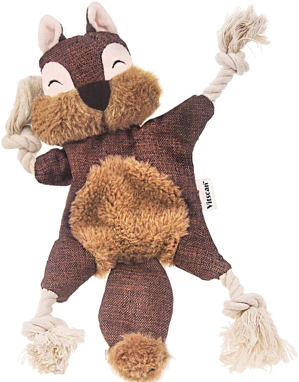 Vitscan Stuffless Dog Toys for Puppy， Crinkle Squeaky Dog Chew Toys Squirrel Plush Dog Toy with Rope Knots for Small Dogs (Squirrel) (Brown Squirrel)