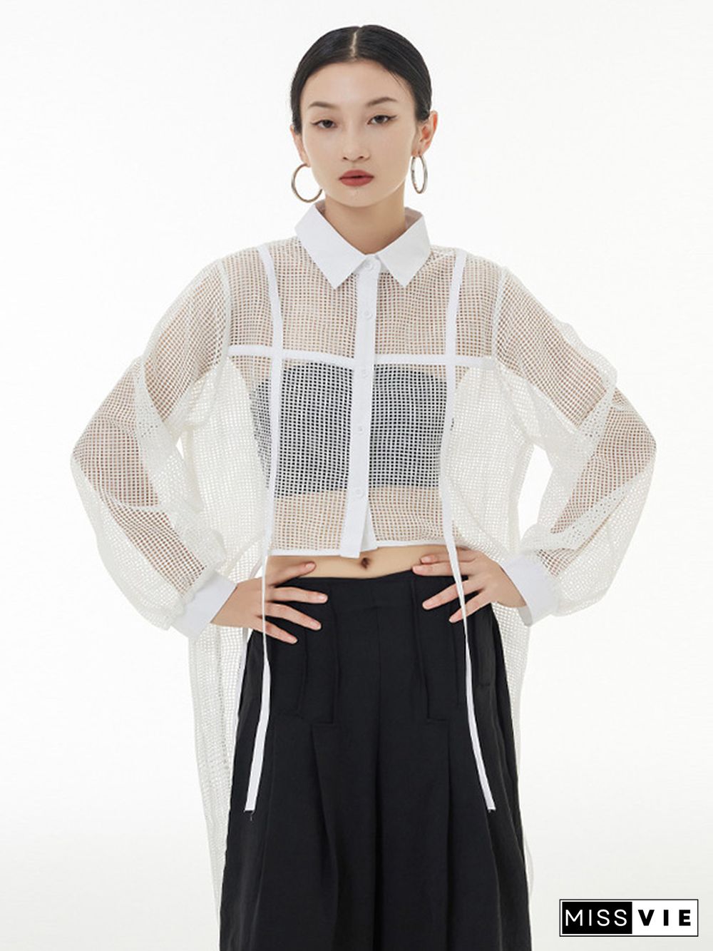 Stylish Long Sleeves Loose Mesh See-Through Sun Protection Blouses&Shirts Tops