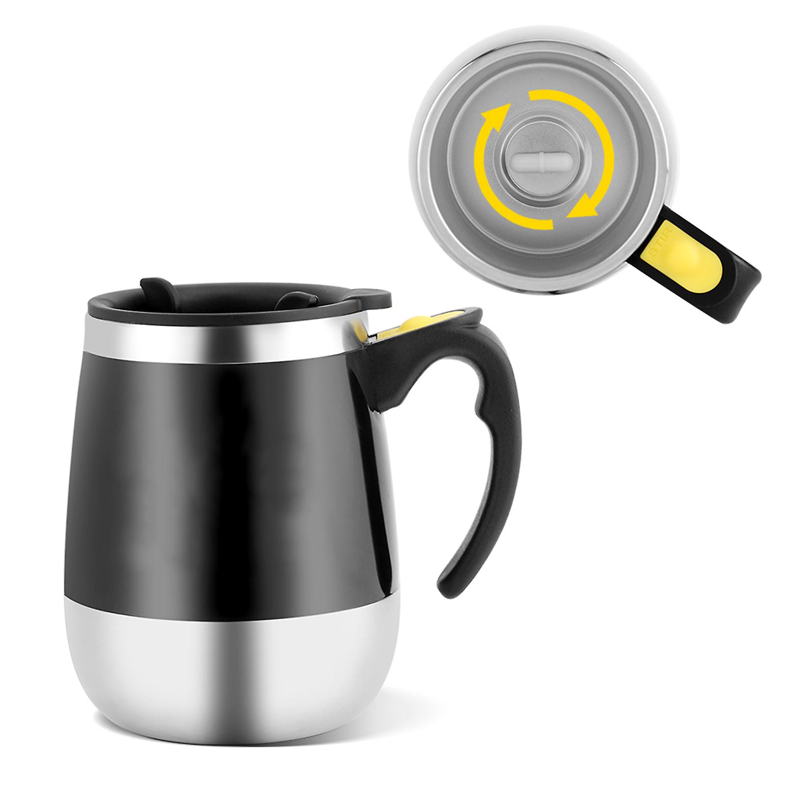 Electric Stainless Steel Self Mixing Cup Magnetic Stirring Coffee Mug Black