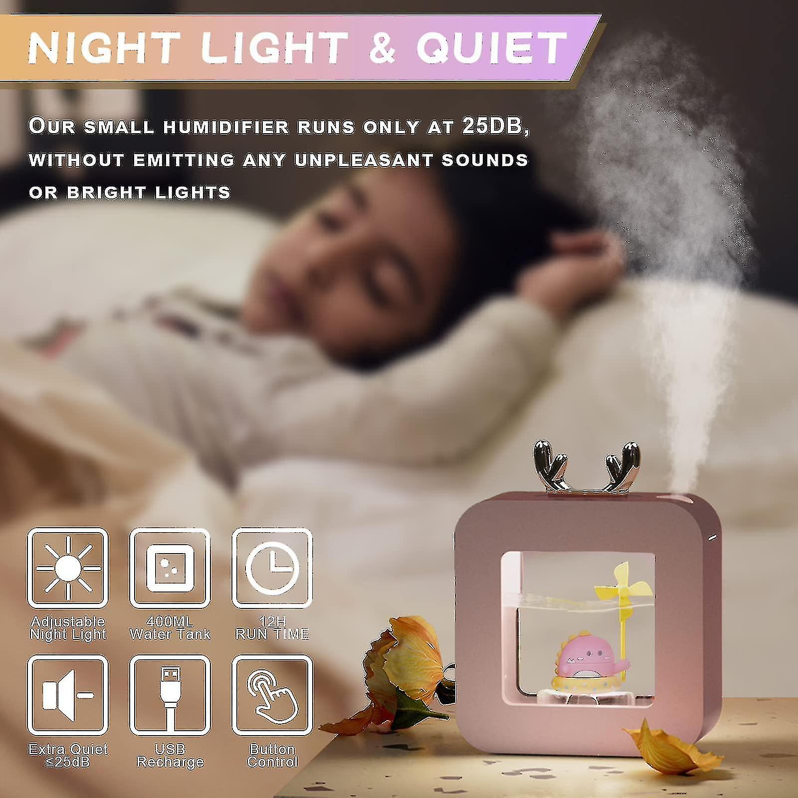 Bedroom Humidifier， 400ml Cold Fog Humidifier， Small Humidifier With Night Light And Essential Oil Diffuser， Air Humidifier， Cute Humidifier