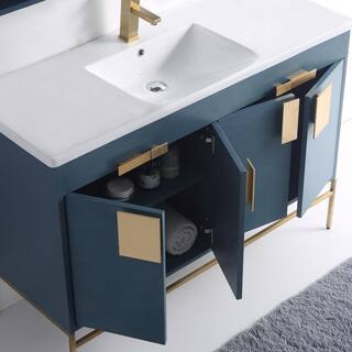 FINE FIXTURES Shawbridge 48 in. W x 18.11 in. D x 33.5 in. H Bath Vanity in French Blue with Ceramic Vanity Top in White SH48FB-SHHA2SB