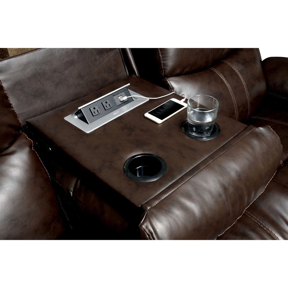 Eliv Transitional Brown Faux Leather 3 Piece Reclining Sofa Set with USB by Furniture of America