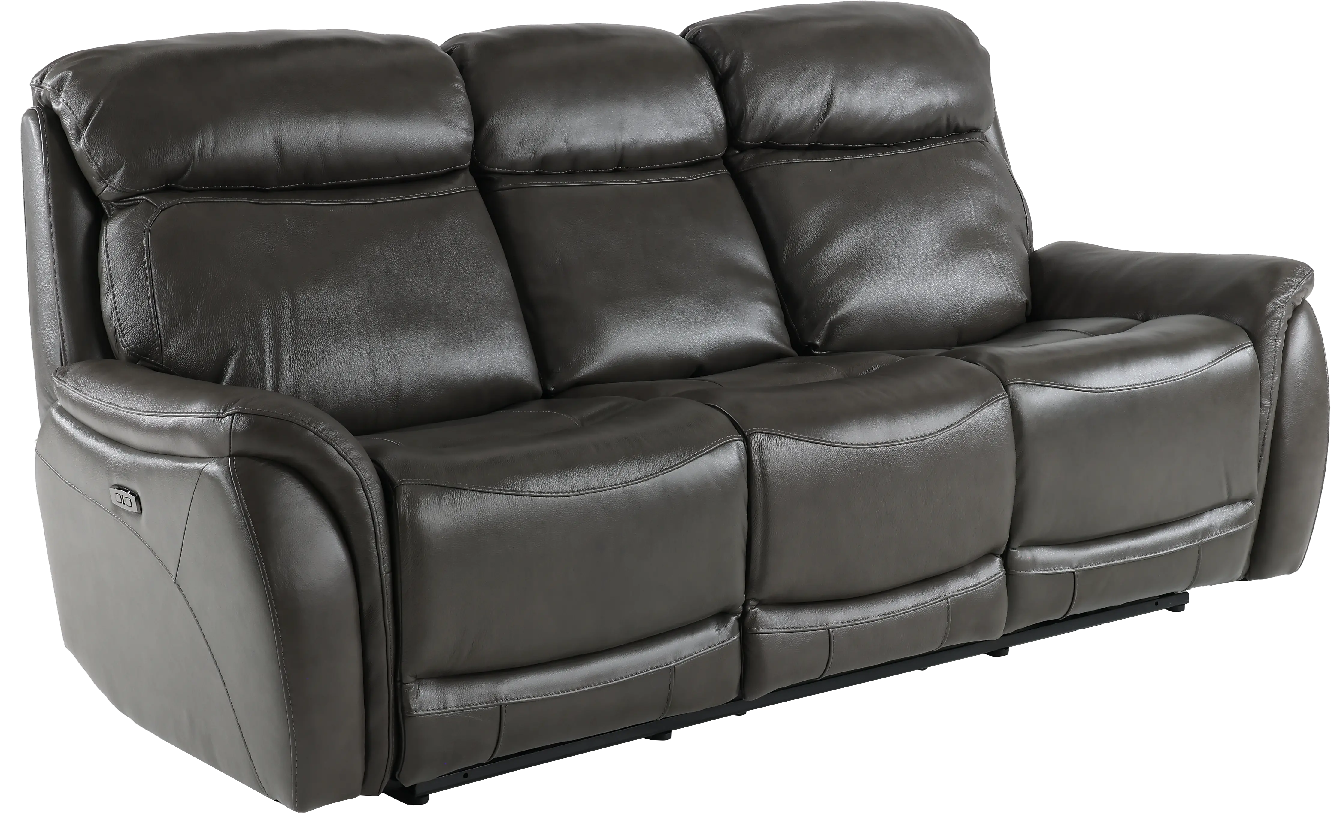 Happy Happy Gray Leather-Match Dual Power Reclining Sofa