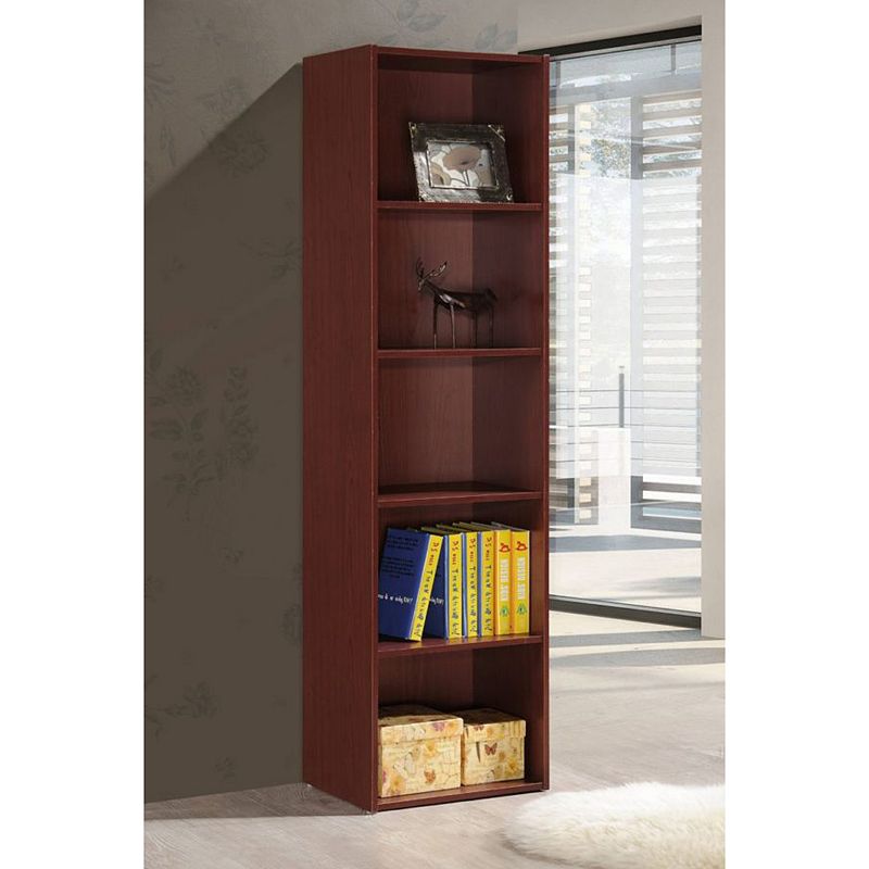 Hodedah 12 X 16 X 60 Inch 5 Shelf Bookcase And Office Organizer， Mahogany Finish