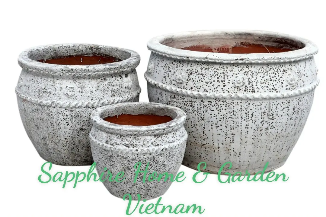 White Atlantis Ceramic Pots for Plants Garden outdoor pottery Large Antique Pots / Rustic Pots wholesale for garden center