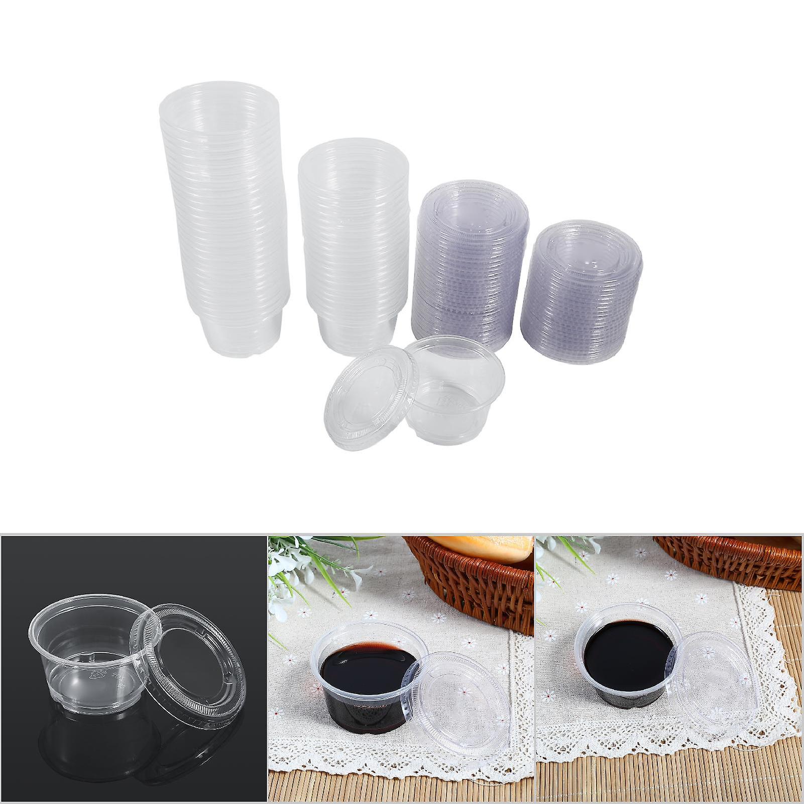 50pcs Disposable Plastic Clear Sauce Chutney Cups Boxes With Lid Food Takeaway Hot (4oz)