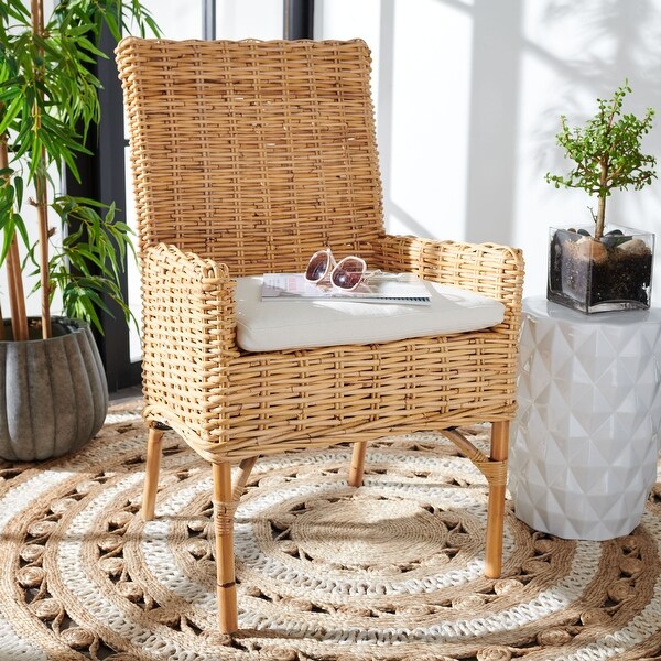 SAFAVIEH Nancy Coastal Rattan Accent Chair with Cushion - 18.5