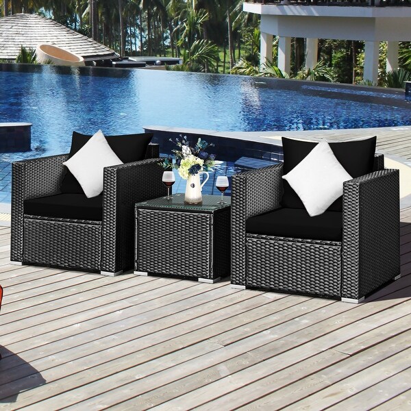 Costway 3PCS Patio Rattan Wicker Furniture Set Sofa Table W/Cushion