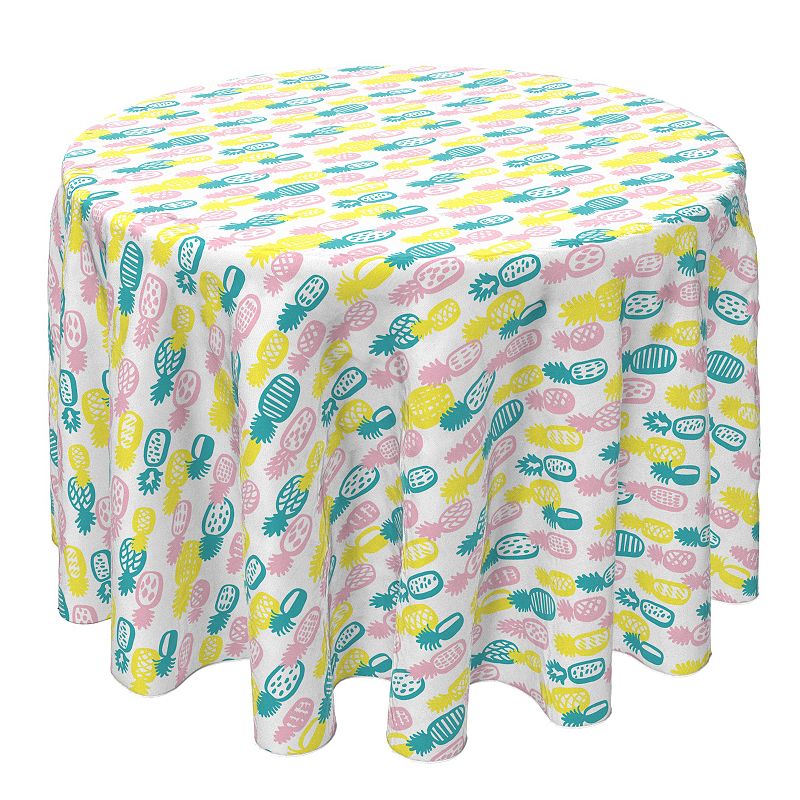 Round Tablecloth， 100% Cotton， 60 Round， Retro Summer Pineapple