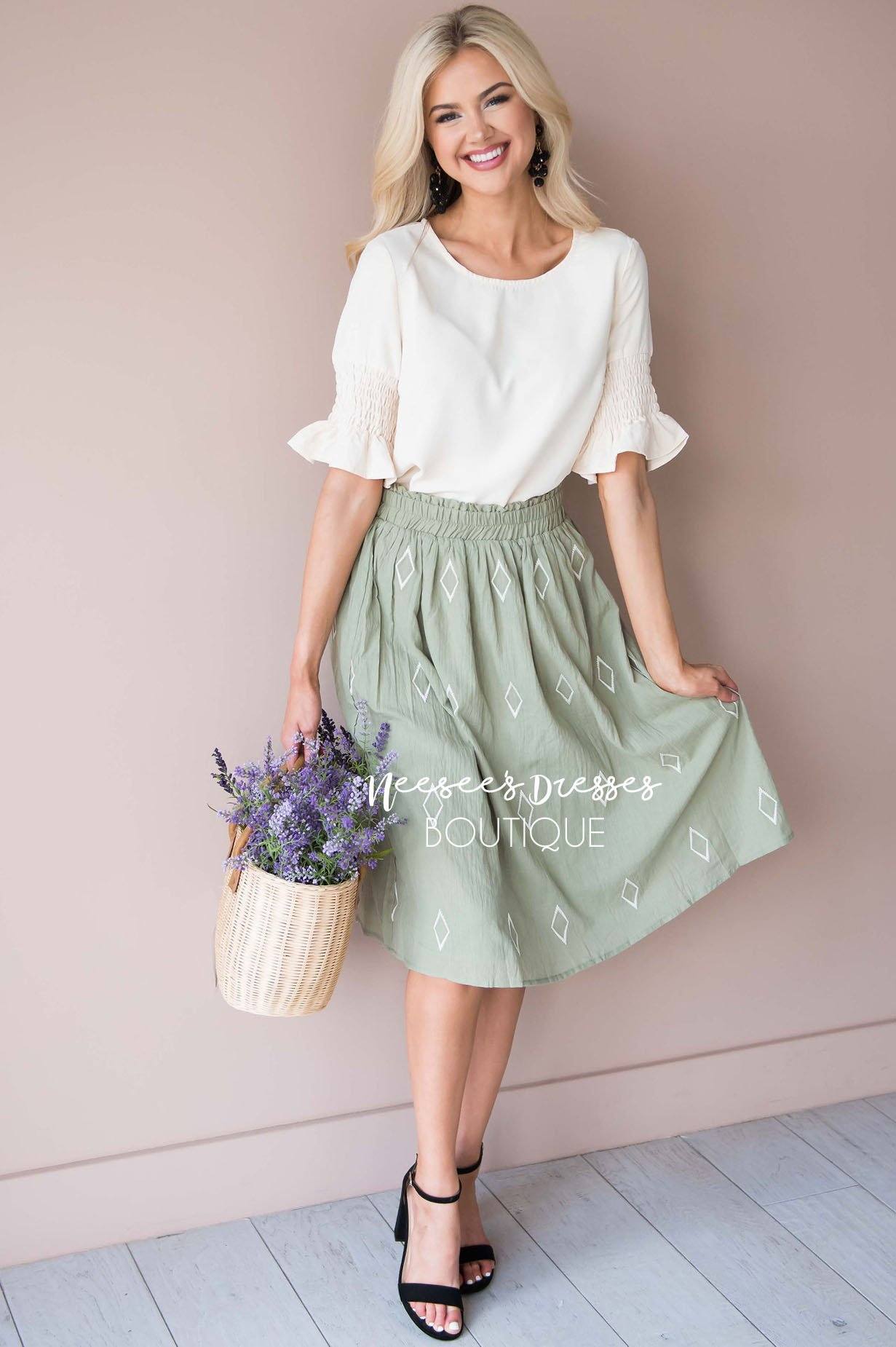 Diamond Print Smocked Waist Skirt