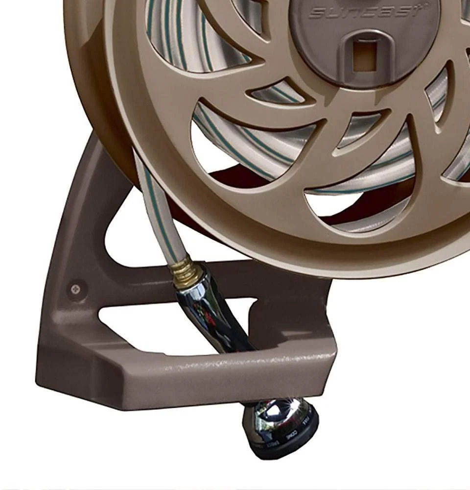 Suncast Sidetracker Garden Hose Reel with Guide - Fully Assembled Outdoor Wall Mount Tracker with Removable Reel - 125' Hose Capacity