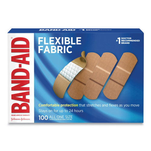 BAND-AID Flexible Fabric Adhesive Bandages， 1 x 3， 100/Box (4444)