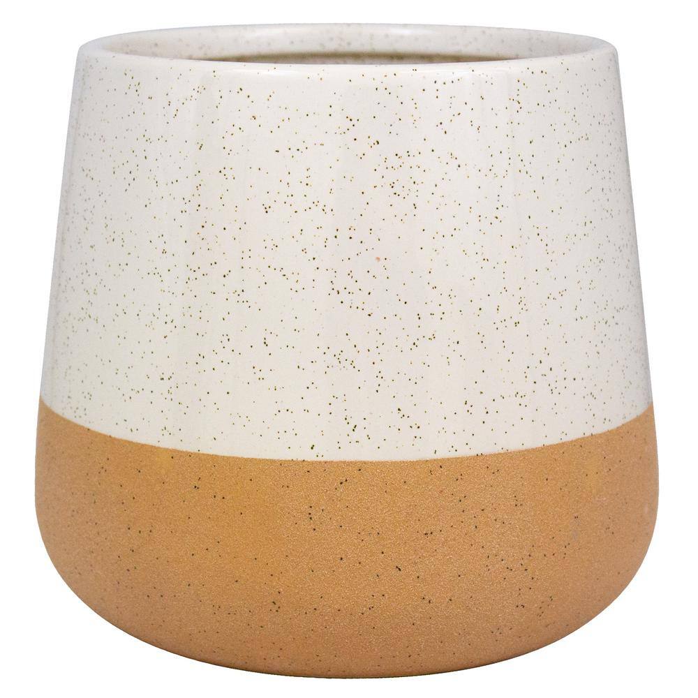 Trendspot 8 in. Marcy White and Terracotta Ceramic Planter ECR01678N-08W